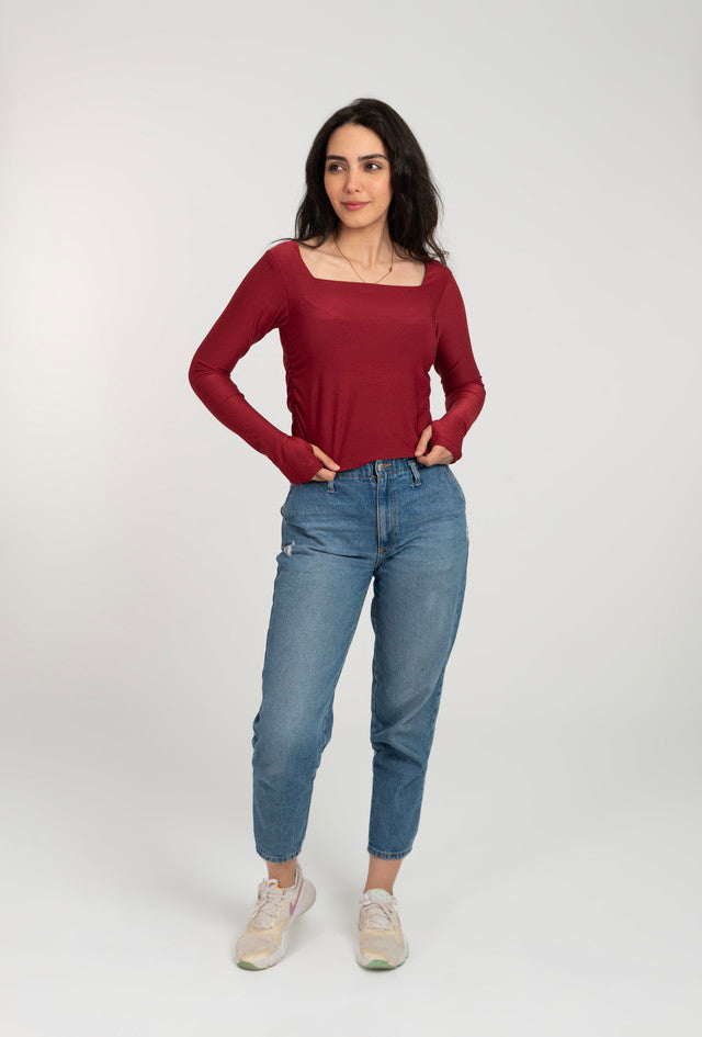 Cotton Square Neck Long Sleeve Top