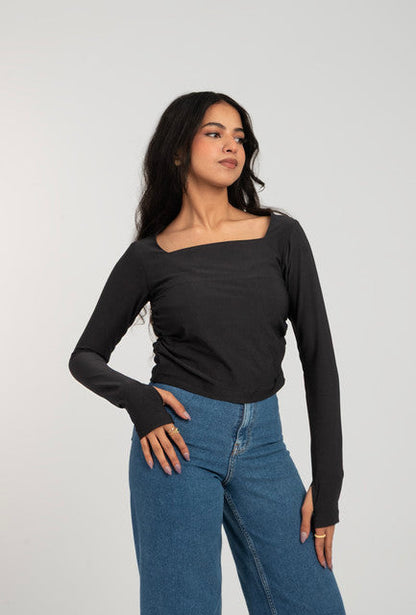 Cotton Square Neck Long Sleeve Top