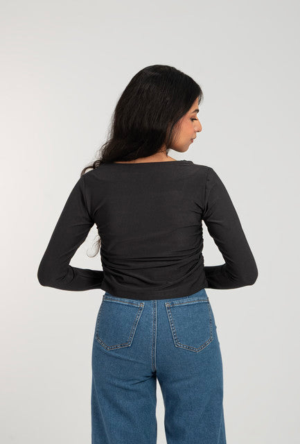 Cotton Square Neck Long Sleeve Top