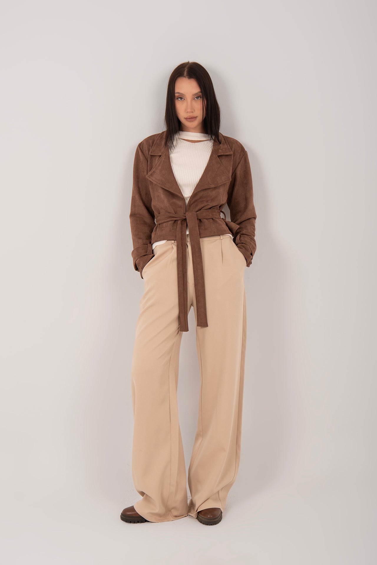 Suede Belted Cropped Jacket