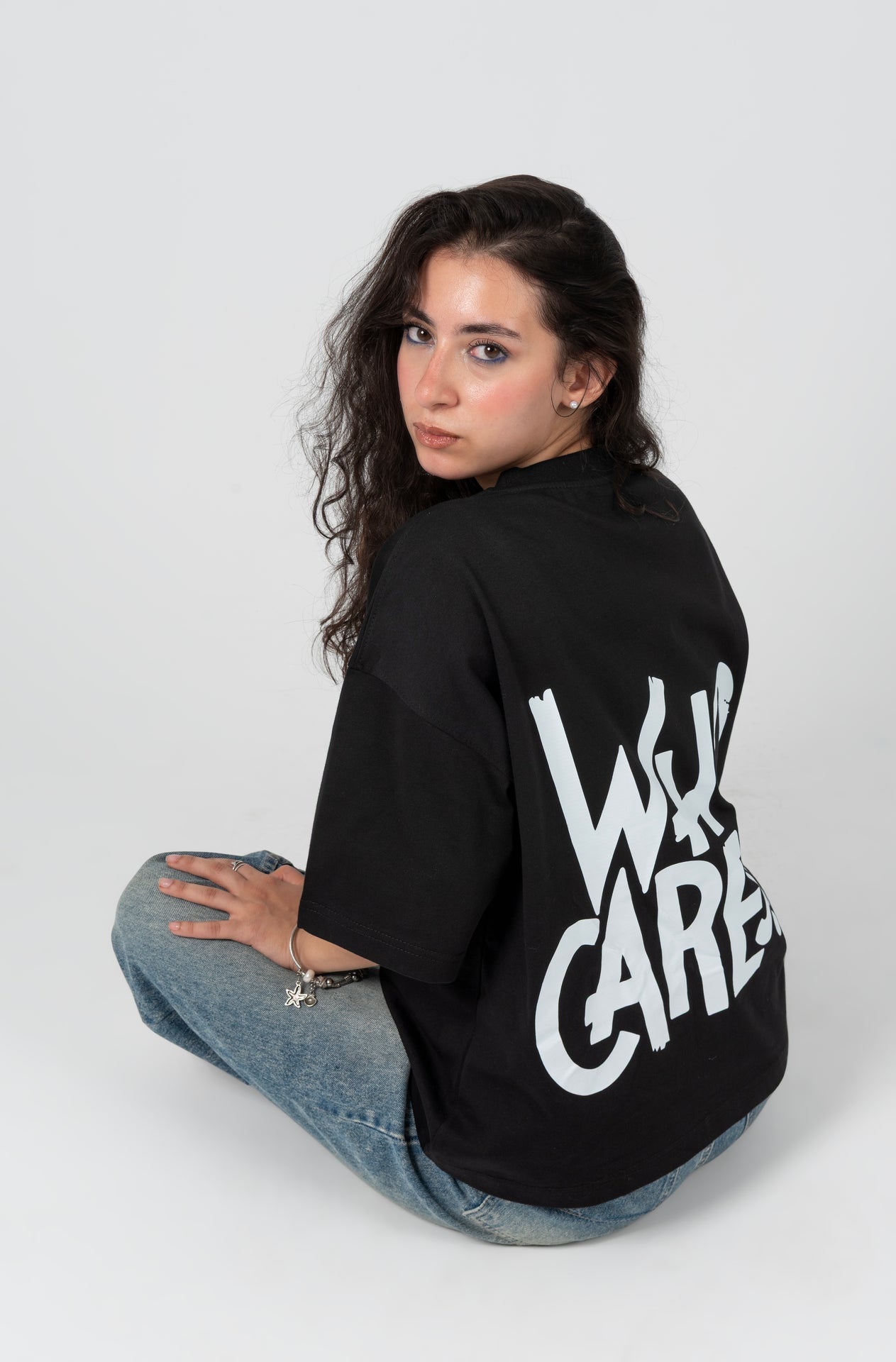 Cotton Printed Oversized T-Shirt – Black