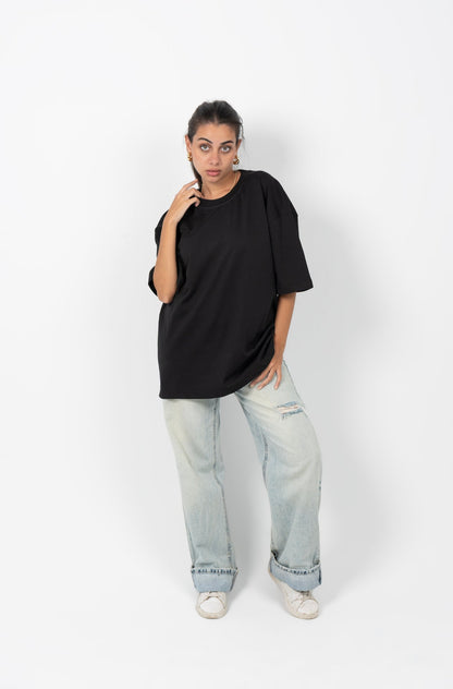 Cotton Solid Oversized T-Shirt – Black