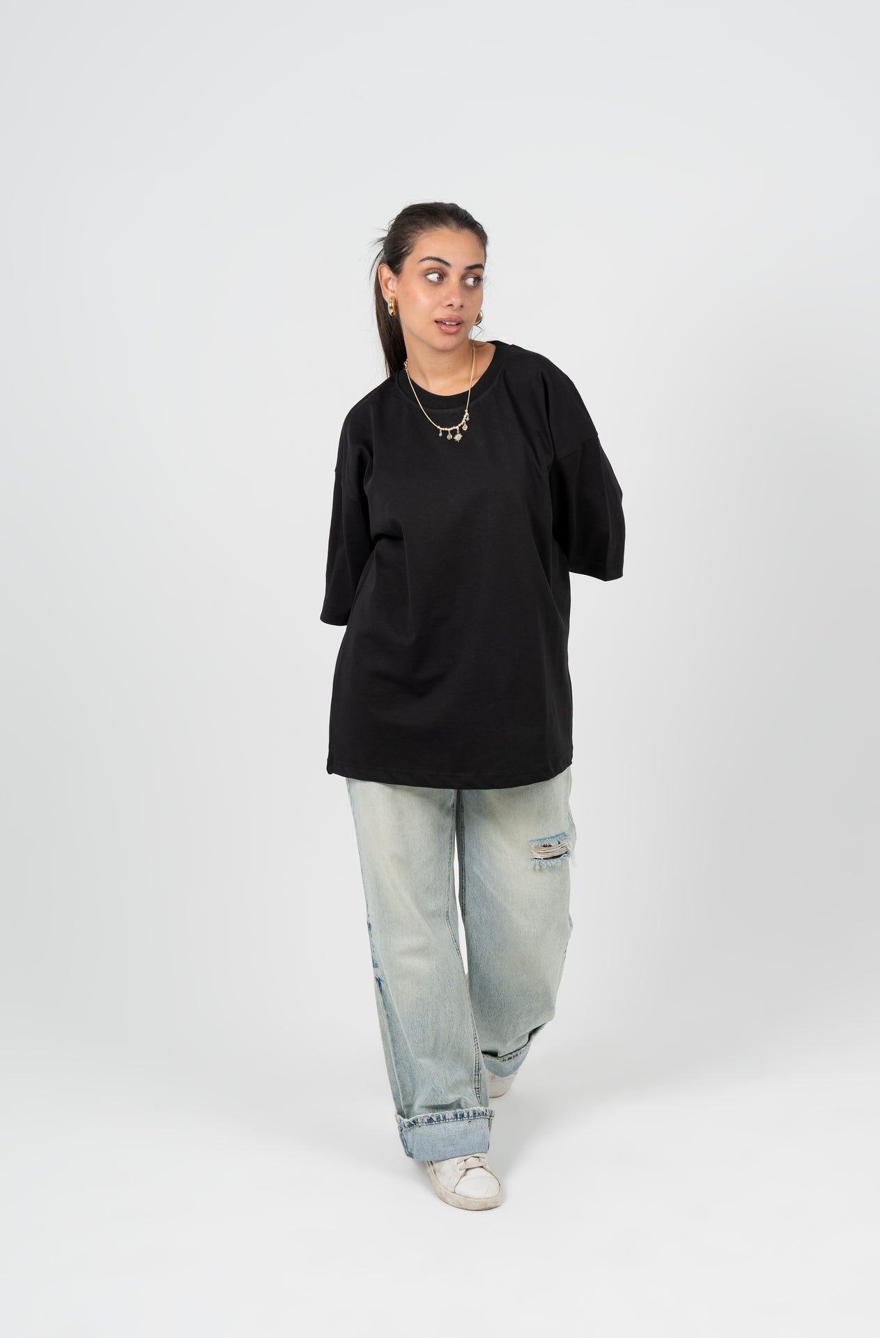 Cotton Solid Oversized T-Shirt – Black