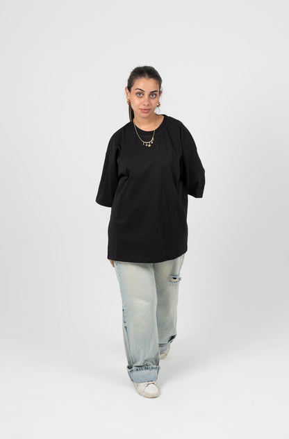Cotton Solid Oversized T-Shirt – Black