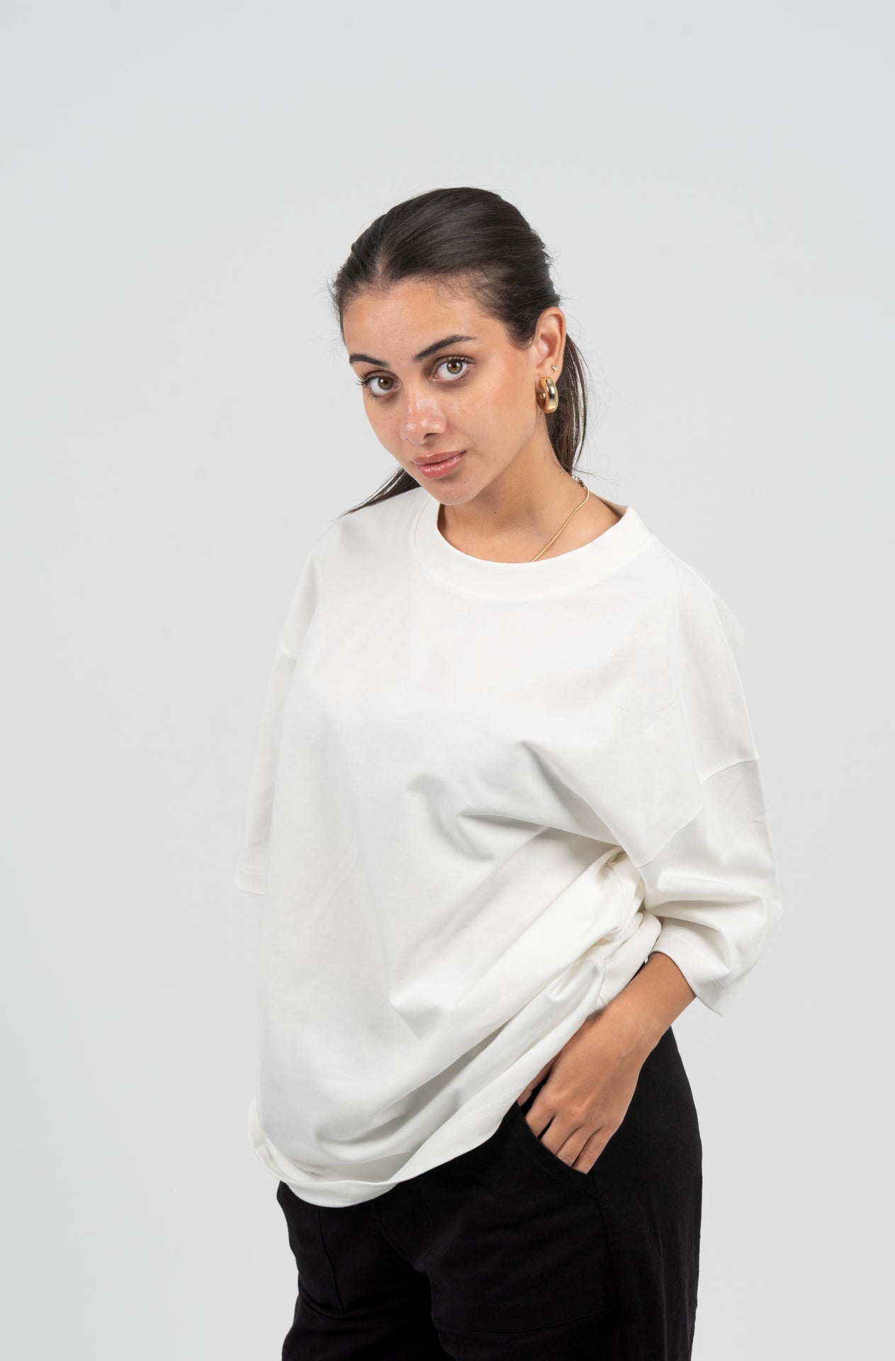 Cotton Solid Oversized T-Shirt – White