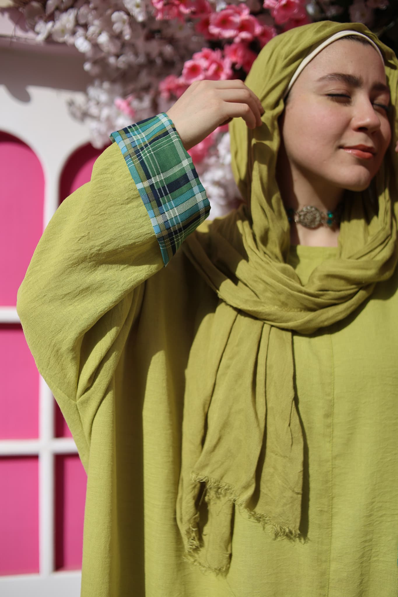 Cotton-Linen Plain Dress - Green