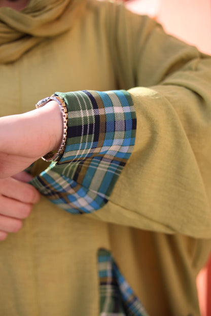 Cotton-Linen Plain Dress - Green