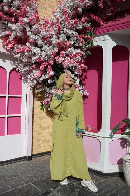 Cotton-Linen Plain Dress - Green