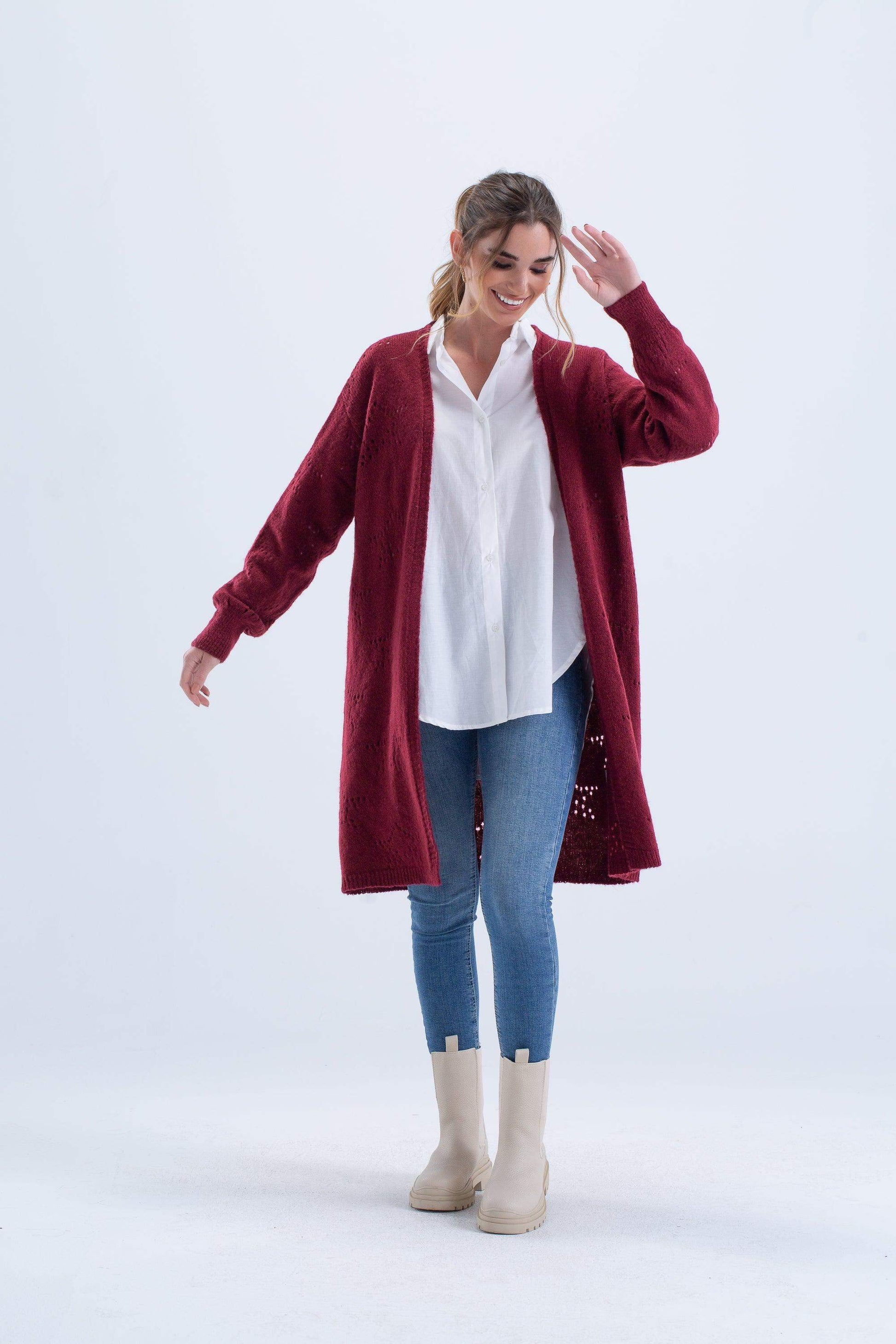 Knee Length Knitted Cardigan - Carina - ÙƒØ§Ø±ÙŠÙ†Ø§