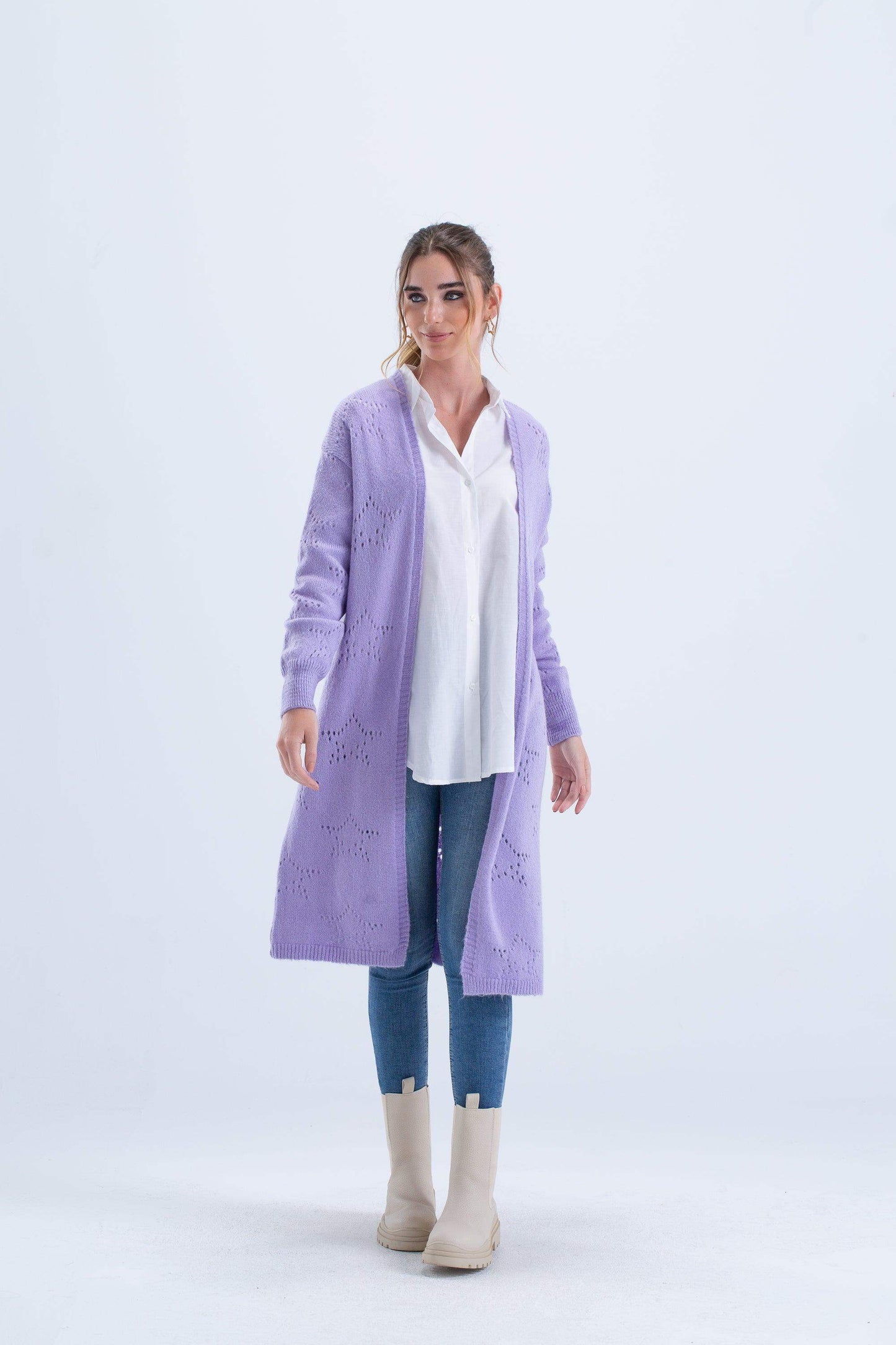 Knee Length Knitted Cardigan - Carina - ÙƒØ§Ø±ÙŠÙ†Ø§