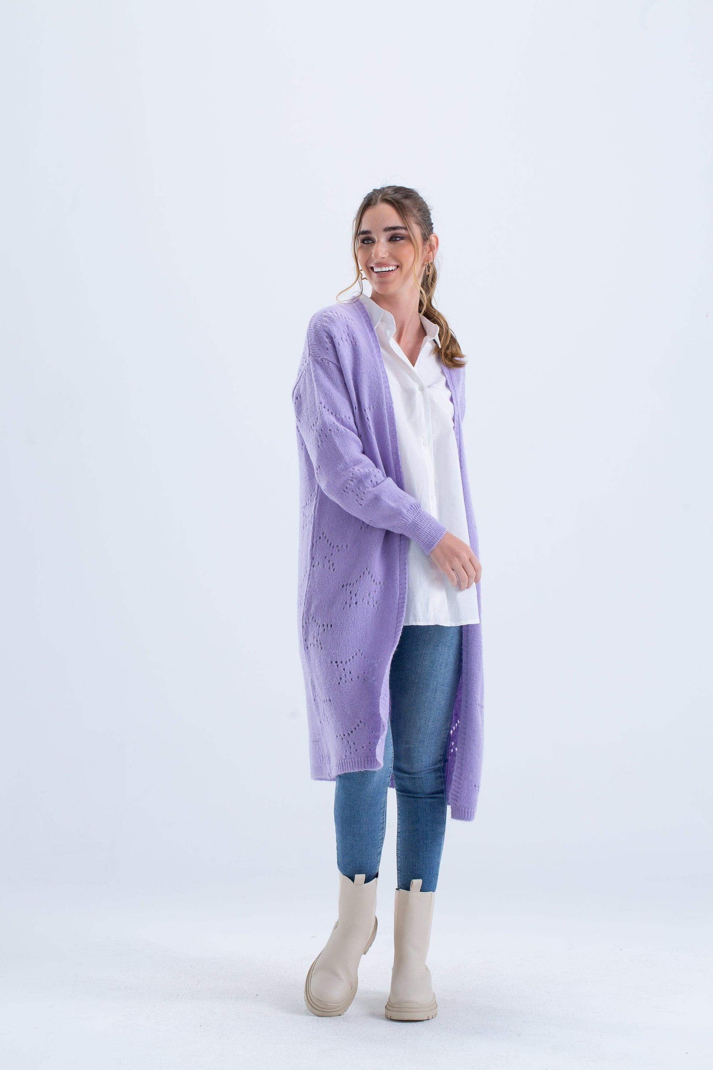 Knee Length Knitted Cardigan - Carina - ÙƒØ§Ø±ÙŠÙ†Ø§