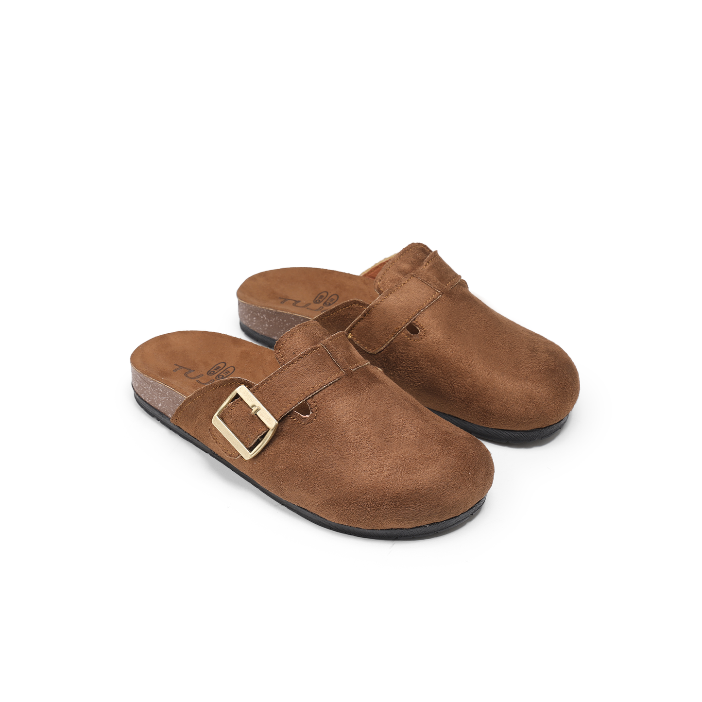 Faux Suede Leather Clogs, With Buckle Strap