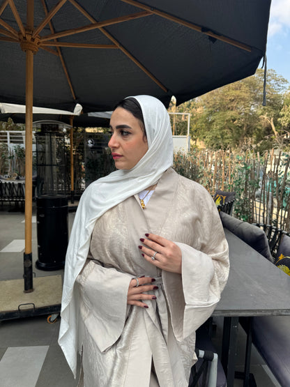 Metallic Satin Solid Kaftan – Beige