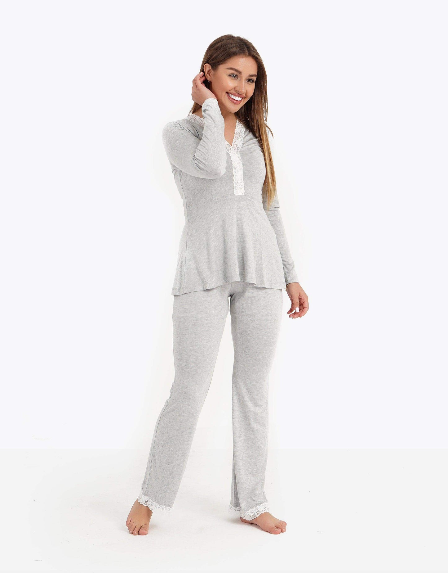 Lace Long Sleeve Pyjama Set - Carina - ÙƒØ§Ø±ÙŠÙ†Ø§