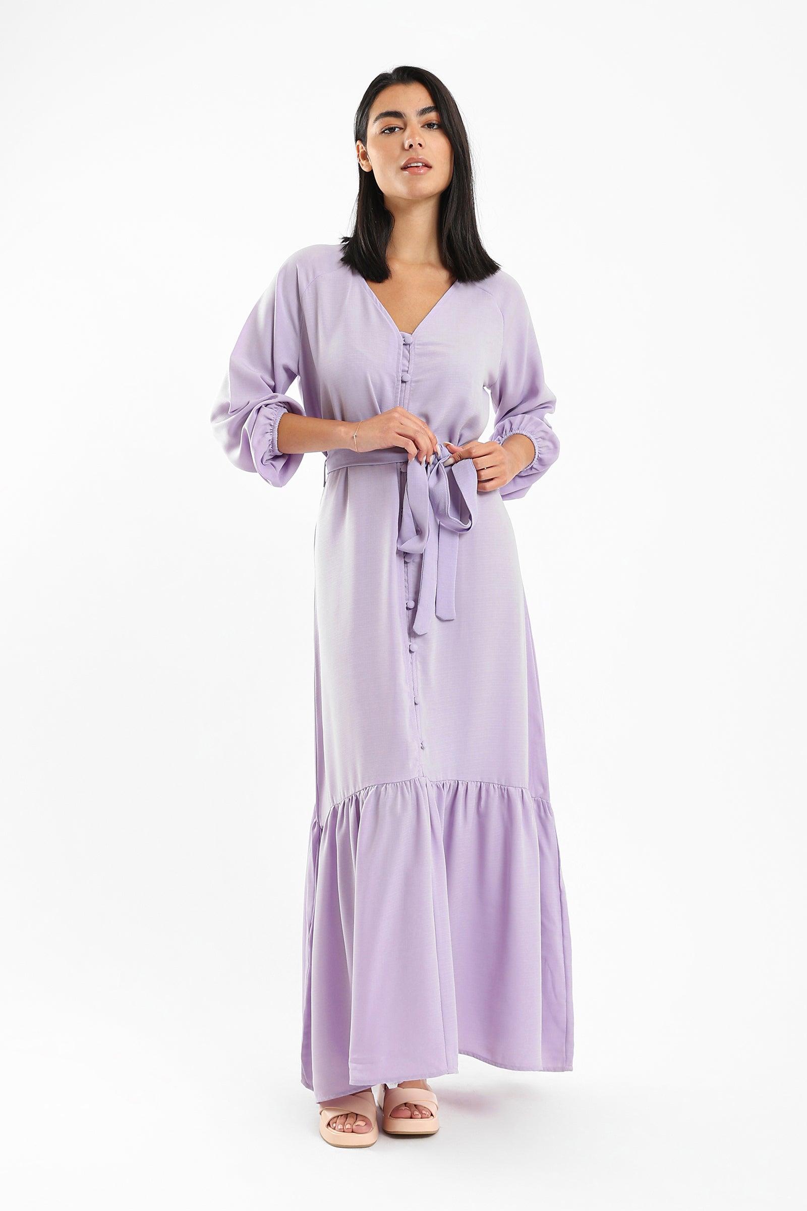 Lantern Sleeves Ruffle Hem Dress - Clue Wear