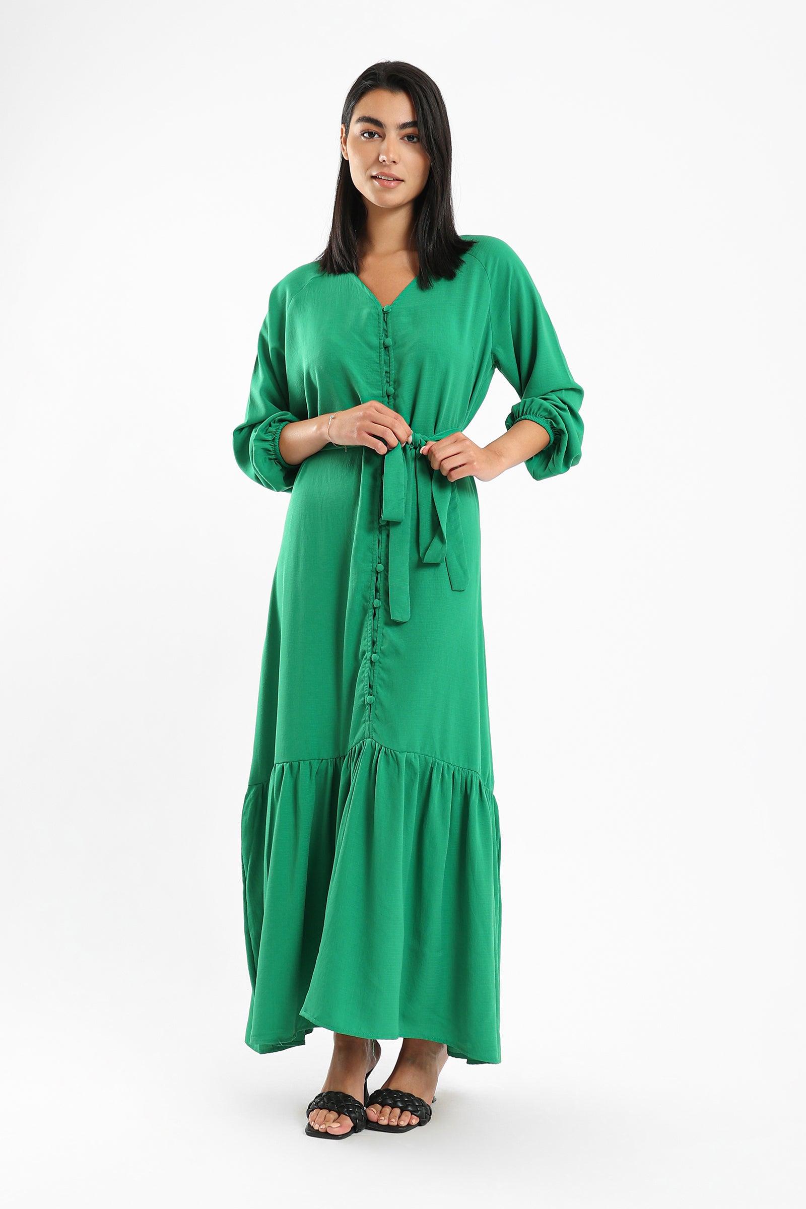 Lantern Sleeves Ruffle Hem Dress - Clue Wear