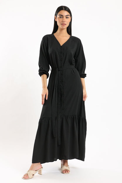 Lantern Sleeves Ruffle Hem Dress - Clue Wear