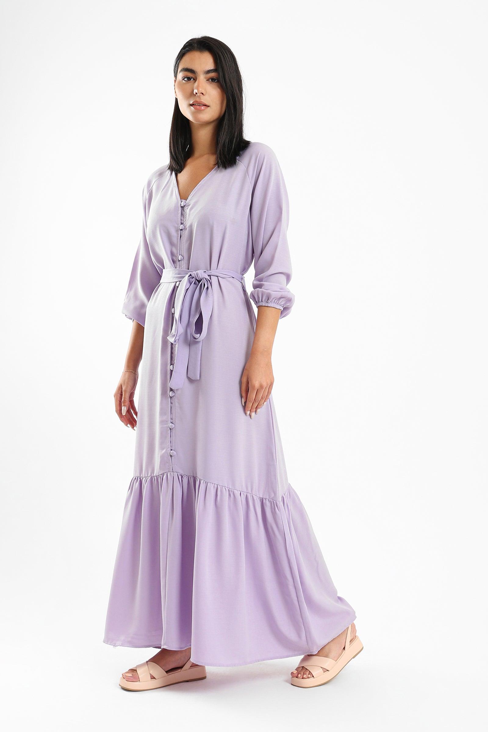 Lantern Sleeves Ruffle Hem Dress - Clue Wear