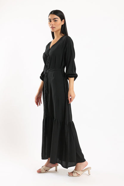 Lantern Sleeves Ruffle Hem Dress - Clue Wear