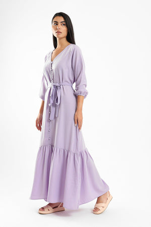 Lantern Sleeves Ruffle Hem Dress - Clue Wear