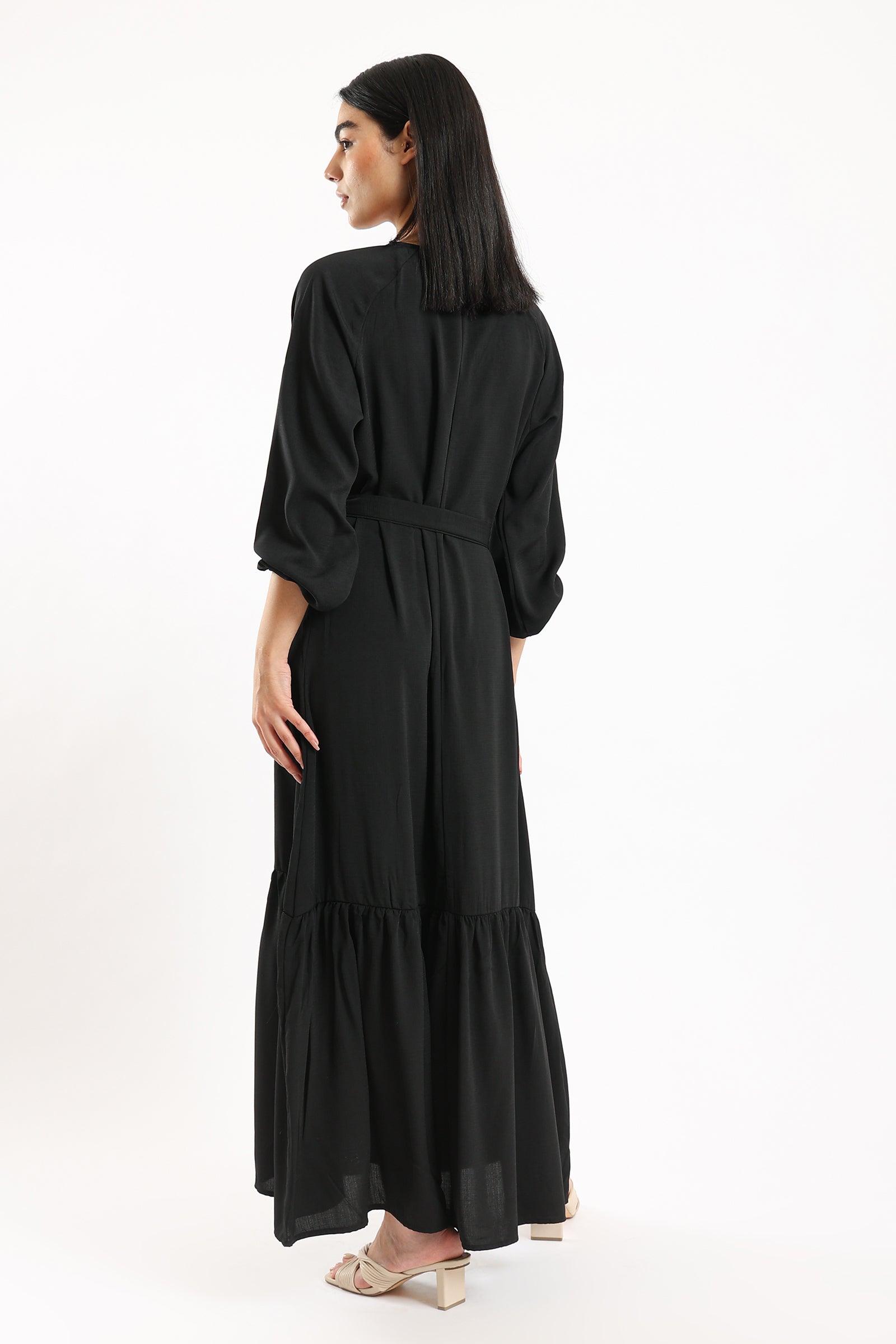 Lantern Sleeves Ruffle Hem Dress - Clue Wear