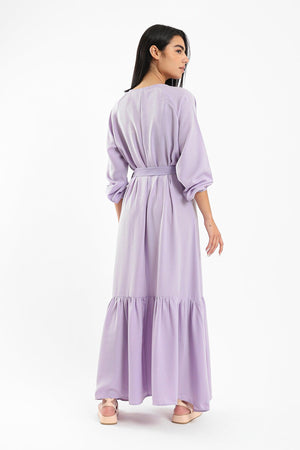 Lantern Sleeves Ruffle Hem Dress - Clue Wear