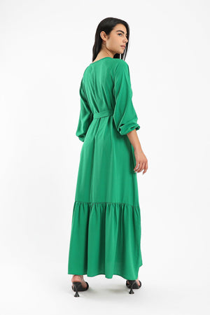 Lantern Sleeves Ruffle Hem Dress - Clue Wear
