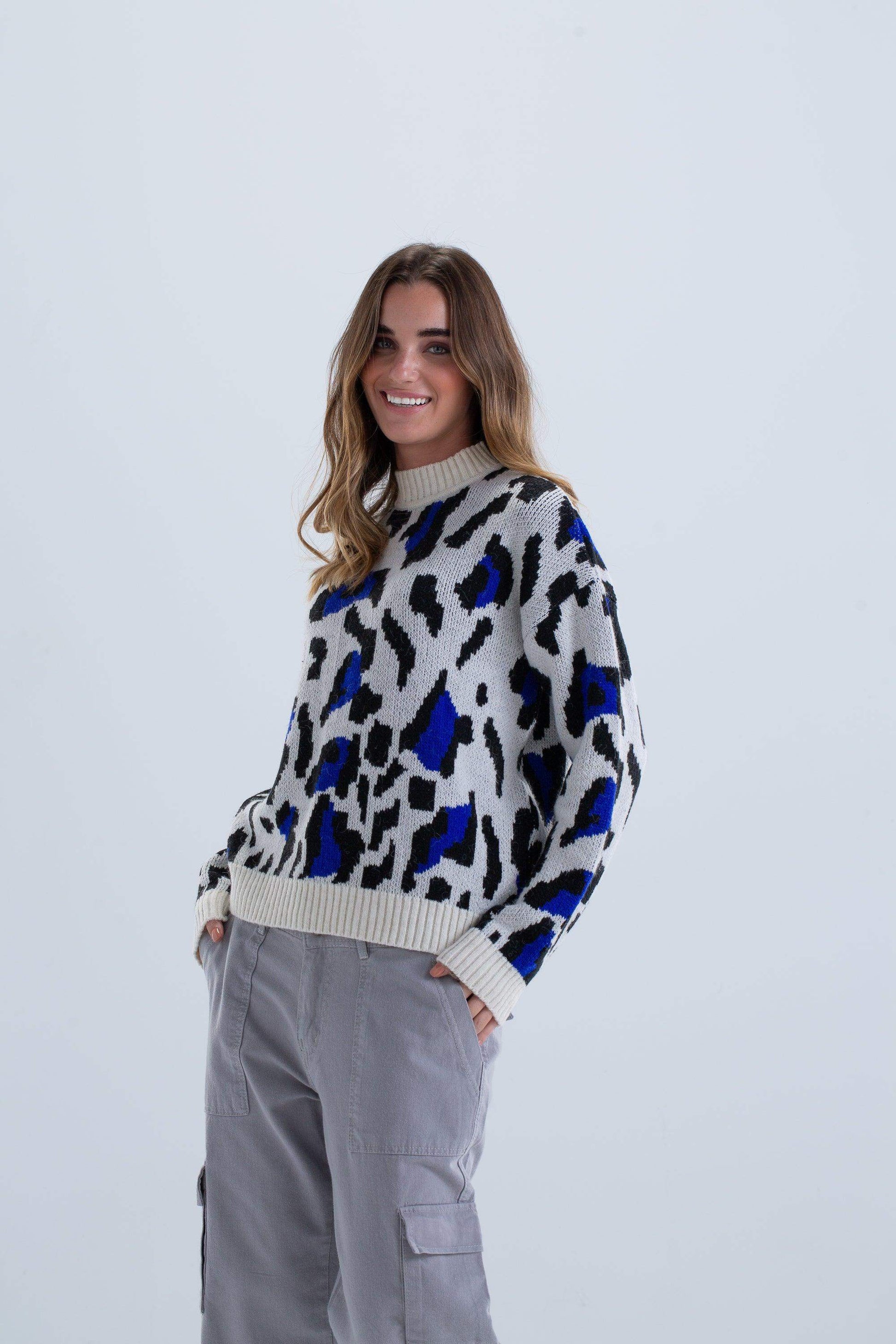 Leopard Print Knitted Pullover - Carina - ÙƒØ§Ø±ÙŠÙ†Ø§