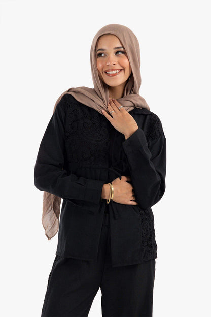 Linen Lounge Jacket with Embroidery - Carina - ÙƒØ§Ø±ÙŠÙ†Ø§