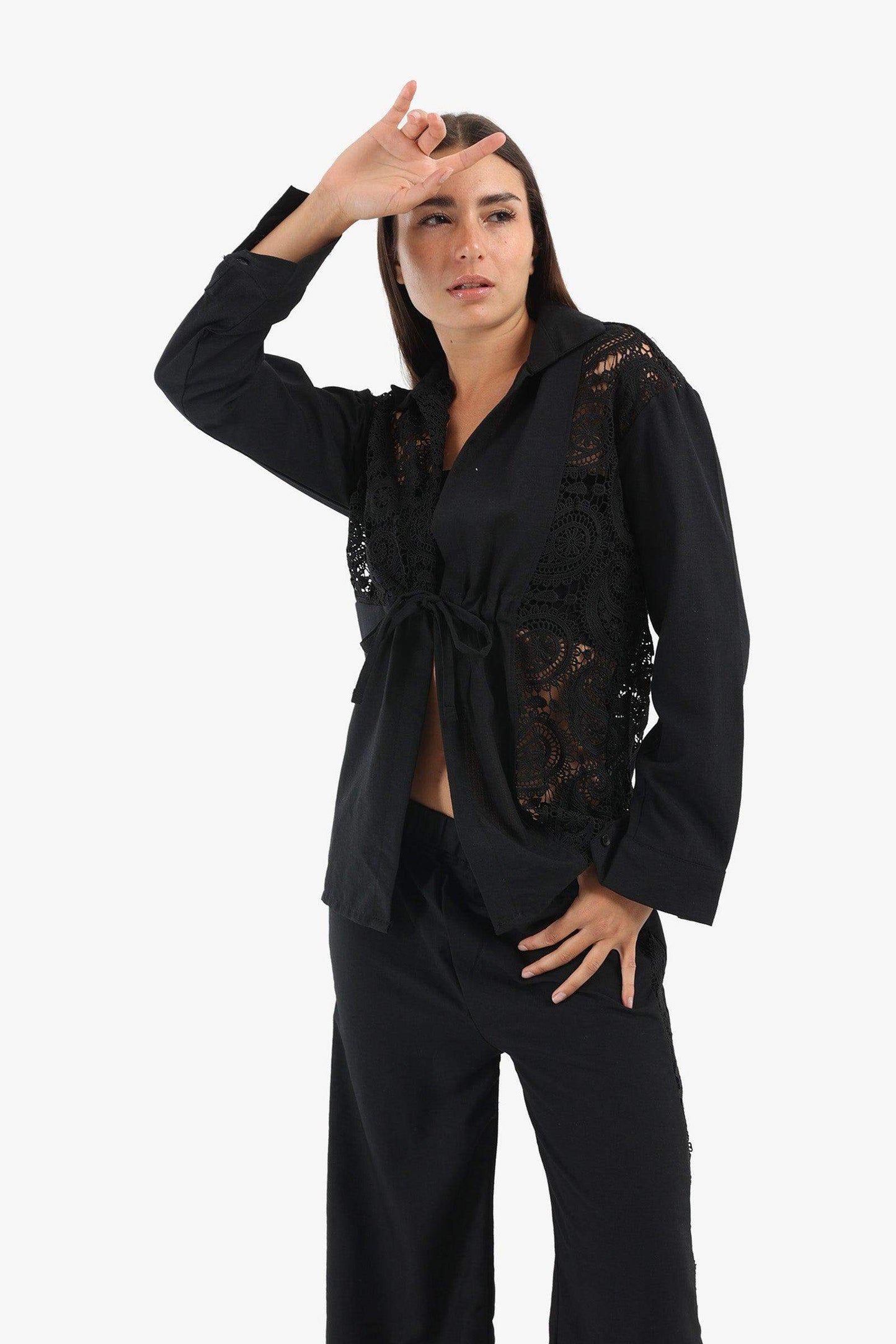 Linen Lounge Jacket with Embroidery - Carina - ÙƒØ§Ø±ÙŠÙ†Ø§