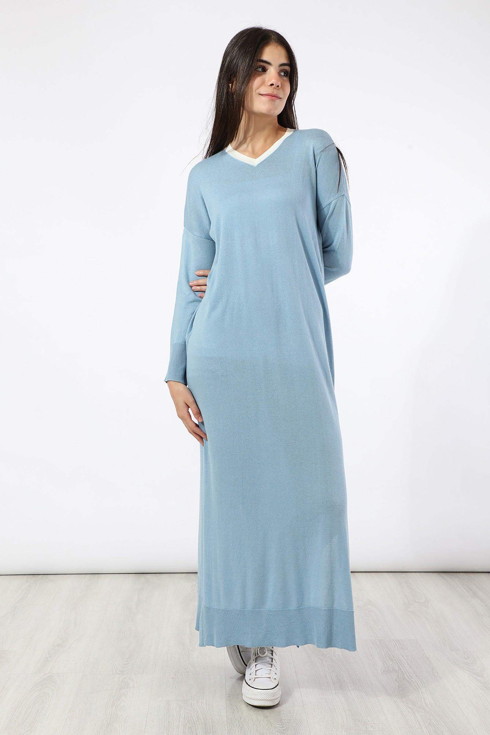 Long Dress with Ribbed Cuffs & Hem - Carina - ÙƒØ§Ø±ÙŠÙ†Ø§