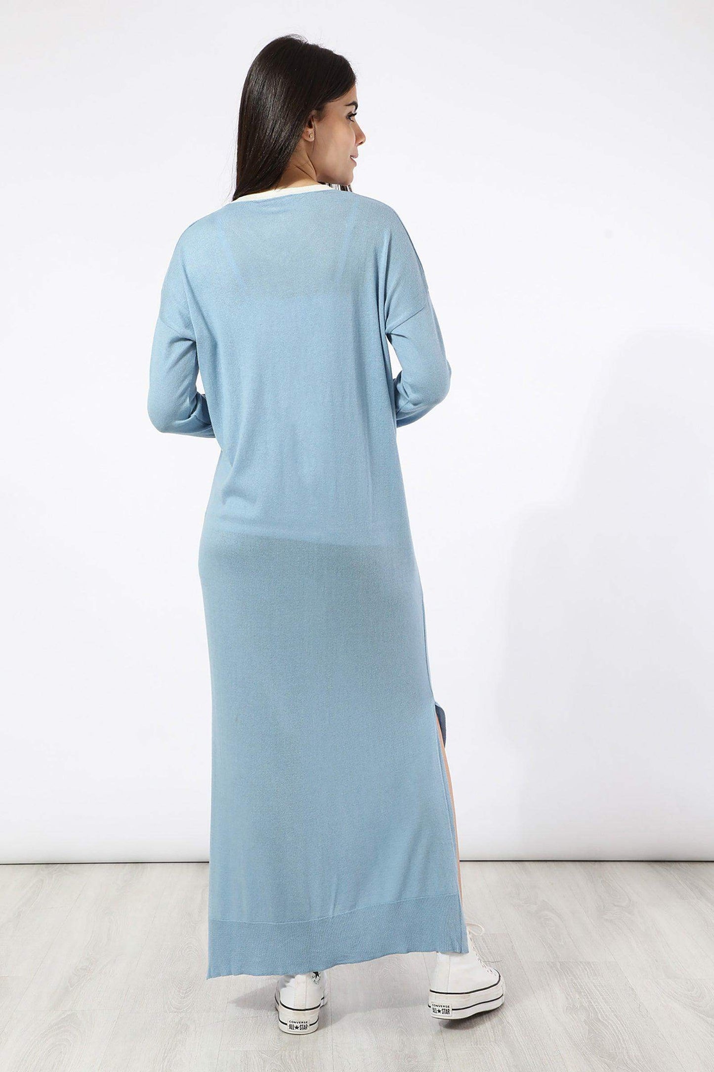 Long Dress with Ribbed Cuffs & Hem - Carina - ÙƒØ§Ø±ÙŠÙ†Ø§