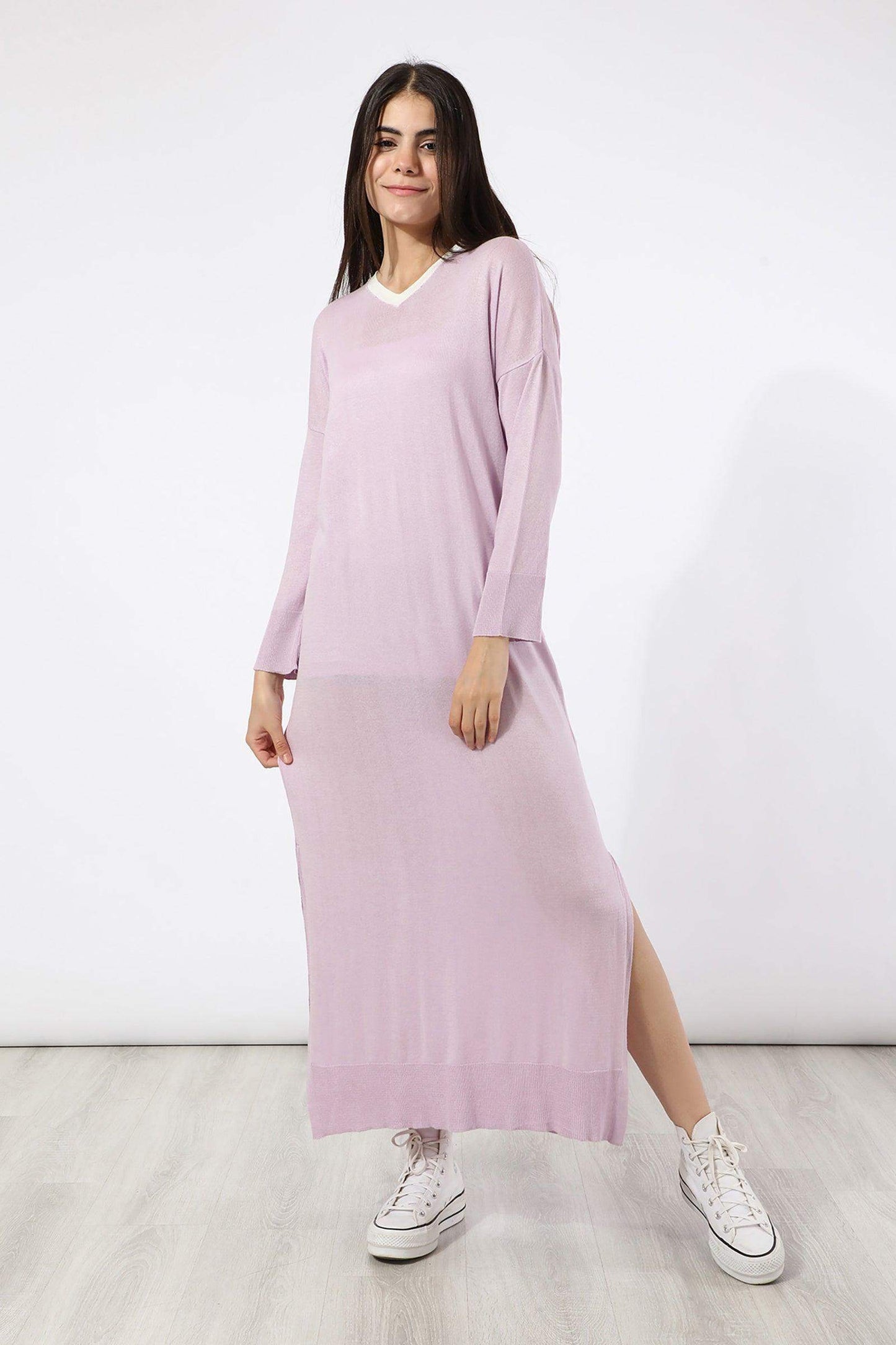 Long Dress with Ribbed Cuffs & Hem - Carina - ÙƒØ§Ø±ÙŠÙ†Ø§