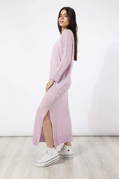 Long Dress with Ribbed Cuffs & Hem - Carina - ÙƒØ§Ø±ÙŠÙ†Ø§