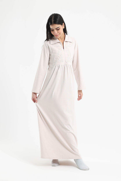 Long Nightgown with Chest Embroidery - Carina - ÙƒØ§Ø±ÙŠÙ†Ø§