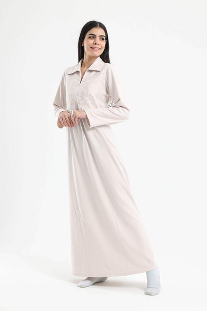 Long Nightgown with Chest Embroidery - Carina - ÙƒØ§Ø±ÙŠÙ†Ø§