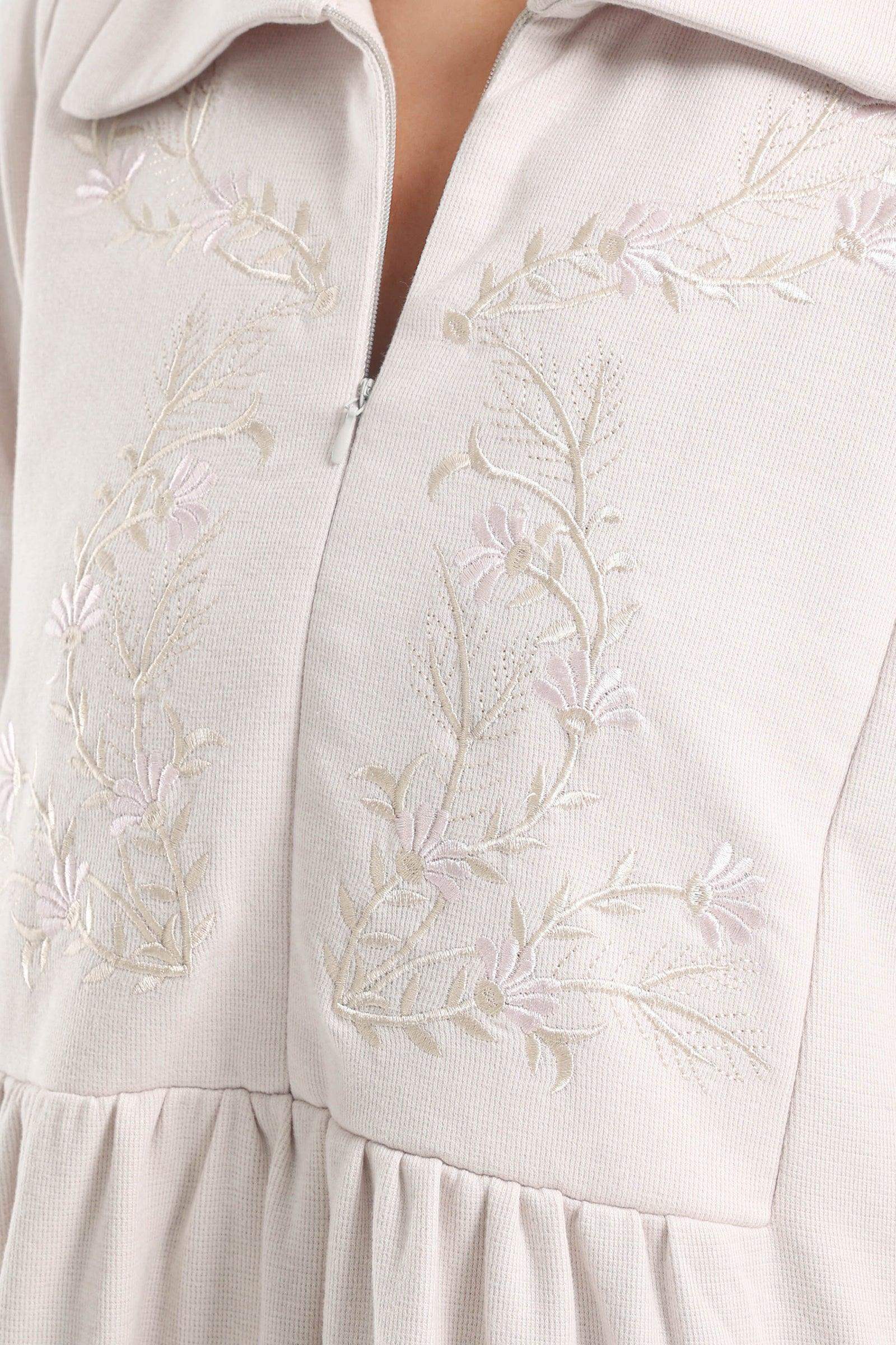 Long Nightgown with Chest Embroidery - Carina - ÙƒØ§Ø±ÙŠÙ†Ø§