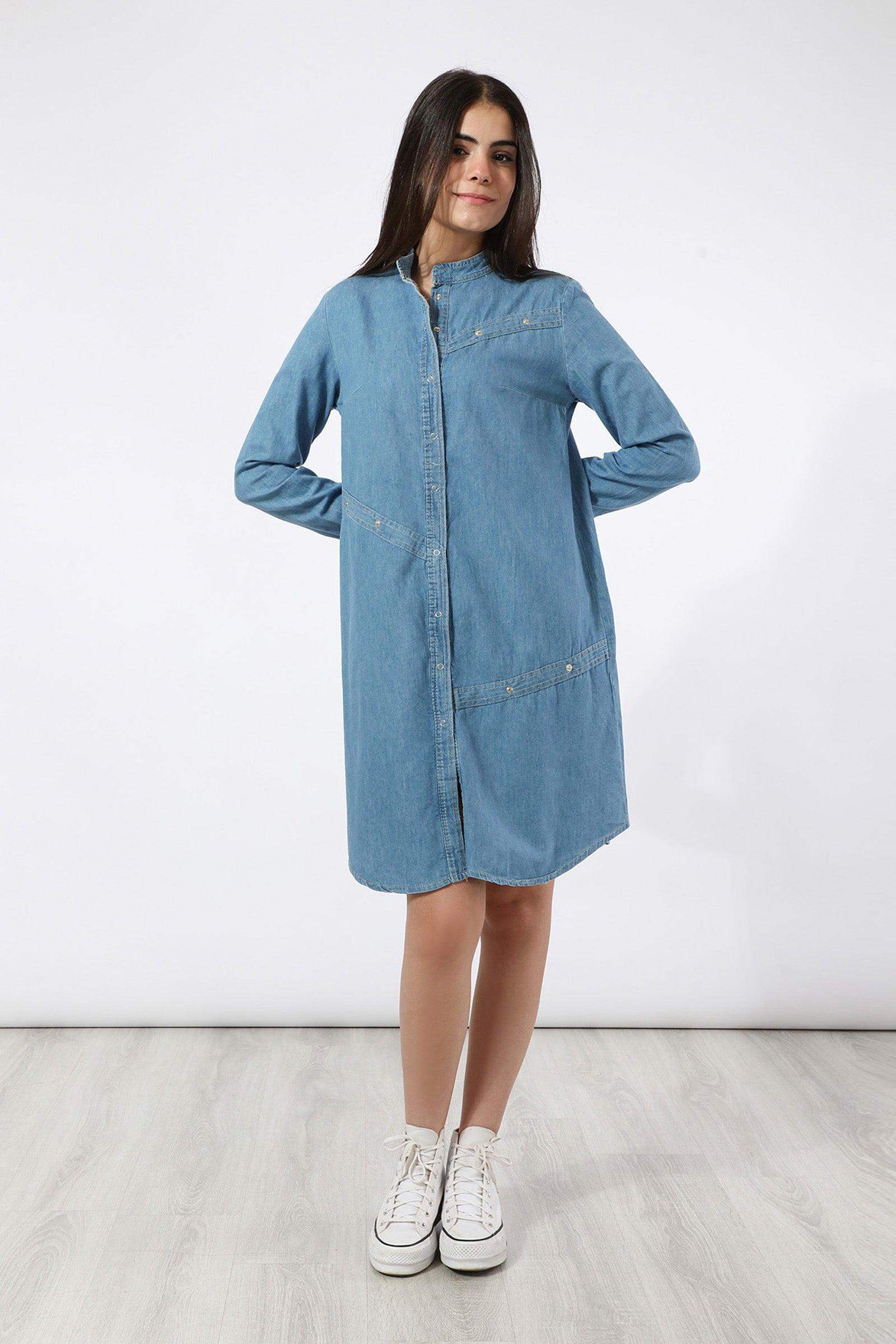 Long Sleeves Denim Dress - Carina - ÙƒØ§Ø±ÙŠÙ†Ø§