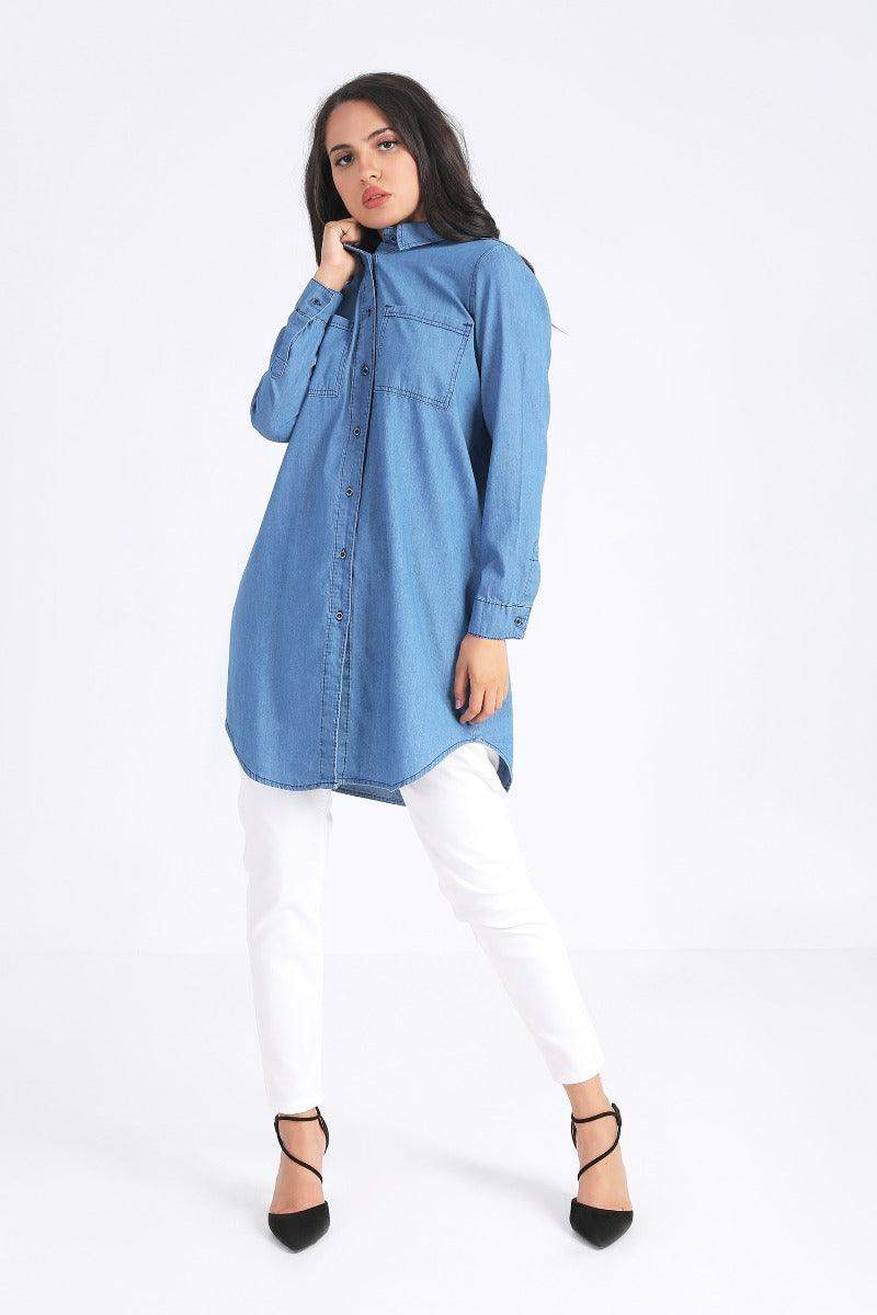 Long Sleeves Denim Shirt - Carina - ÙƒØ§Ø±ÙŠÙ†Ø§