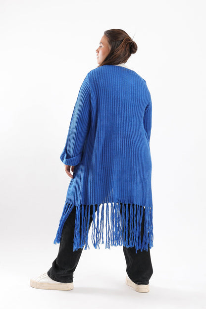 Long Wool Cardigan With Fringed Hems - Clue Wear