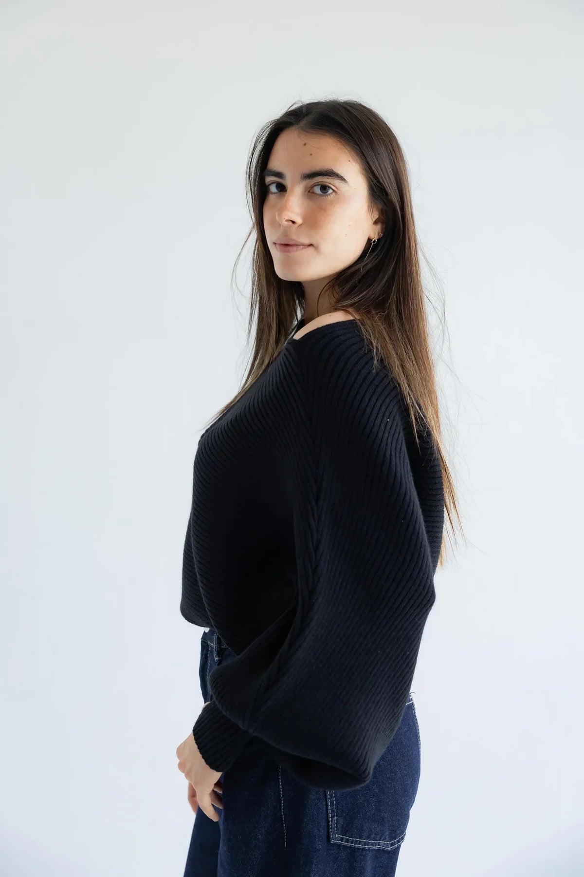 Black ribbed pullover - side view