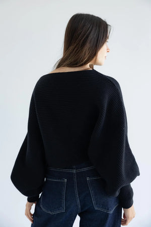 Black ribbed pullover - back view
