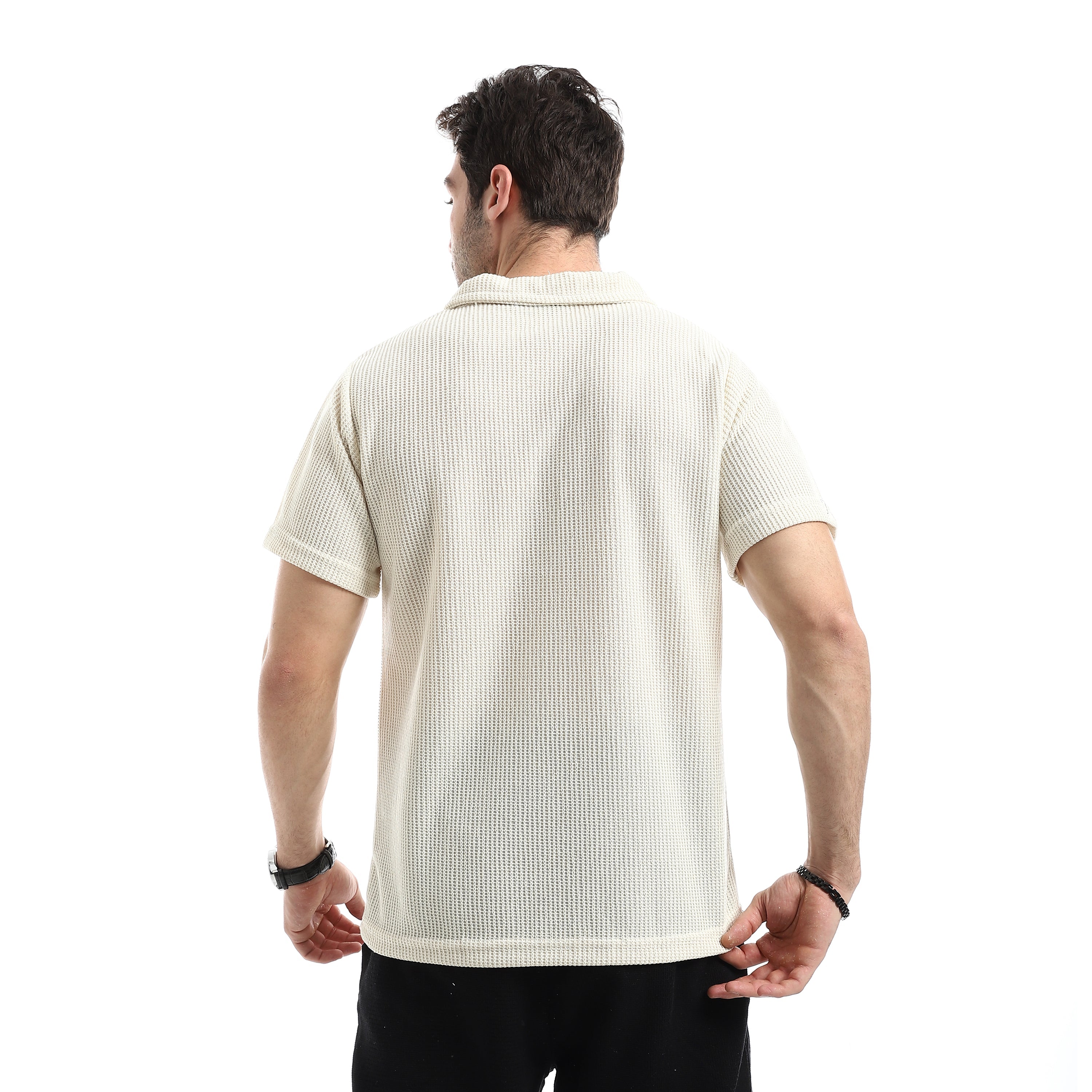 Textured Relaxed Polo T-Shirt - Off White