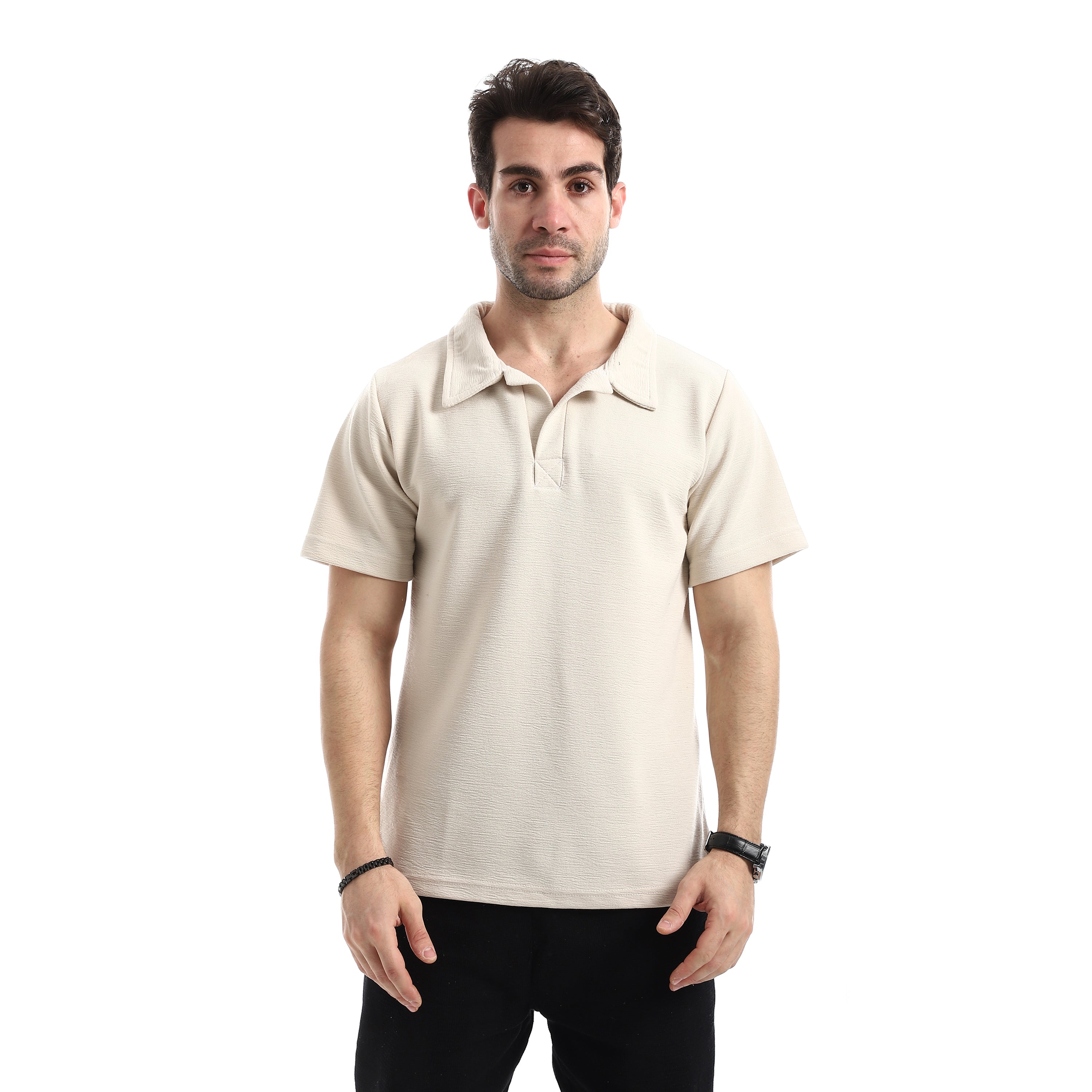 Textured Essential Polo T-Shirt - Beige
