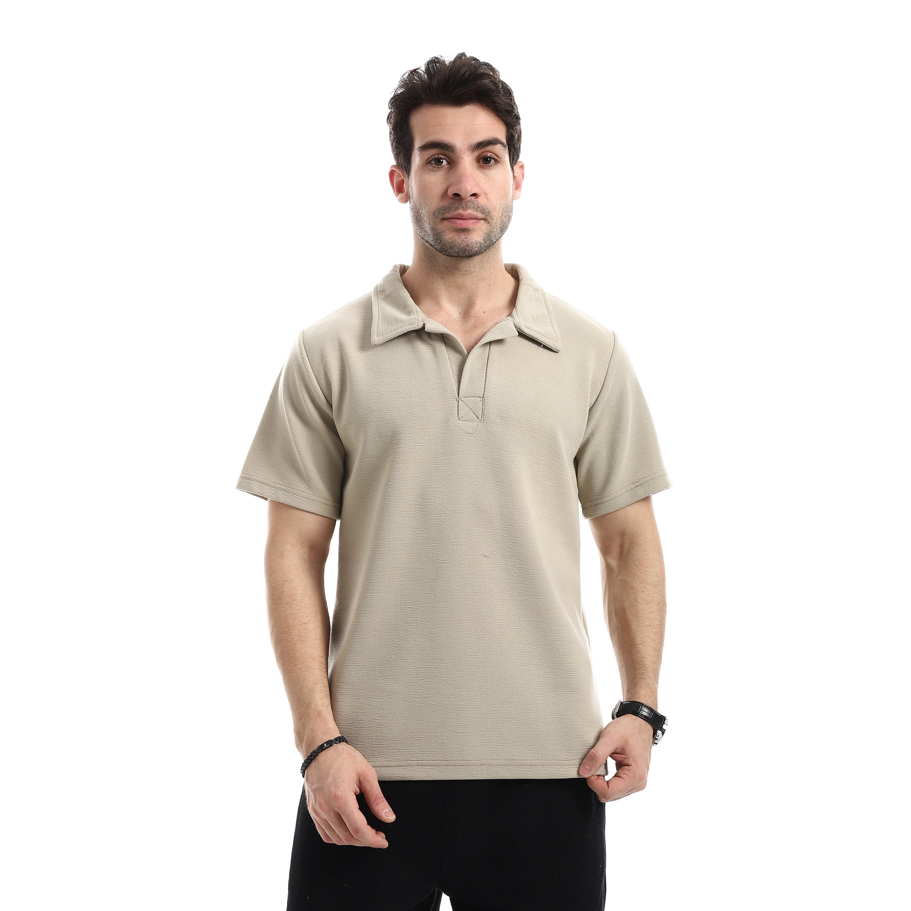 Textured Essential Polo T-Shirt - Greige