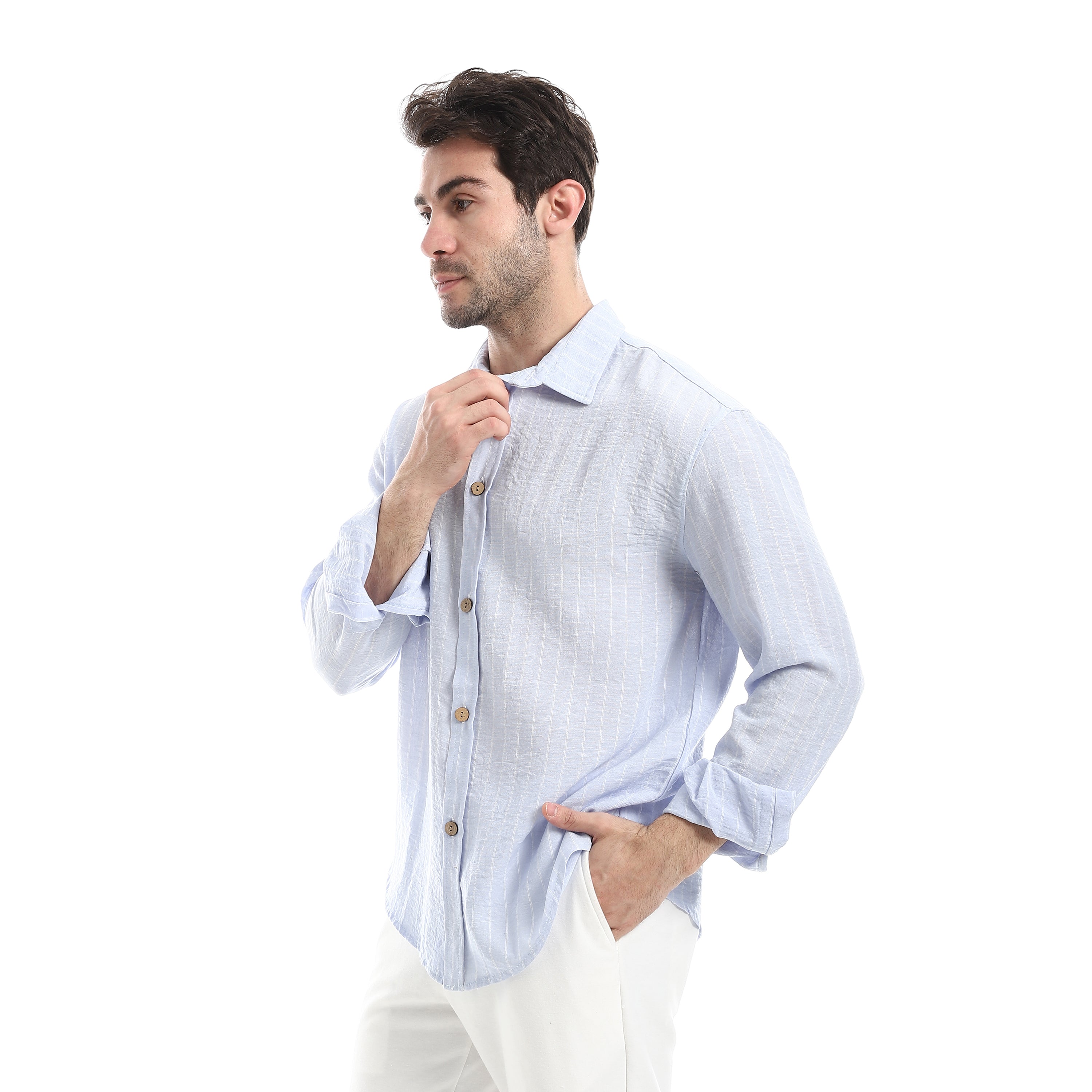 Lightweight Striped Shirt - Sky Blue & White
