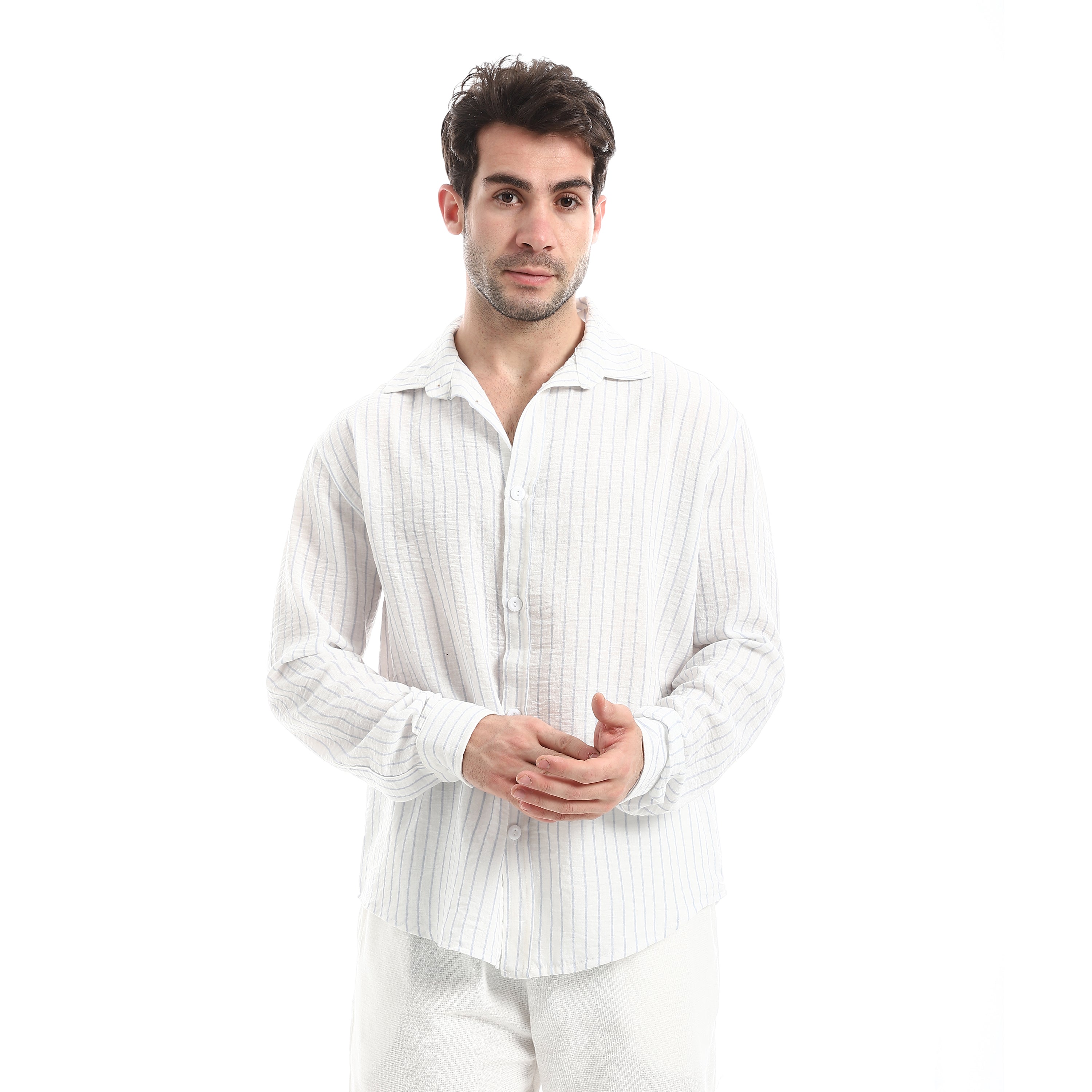 Striped Breathable Shirt - White & Light Blue