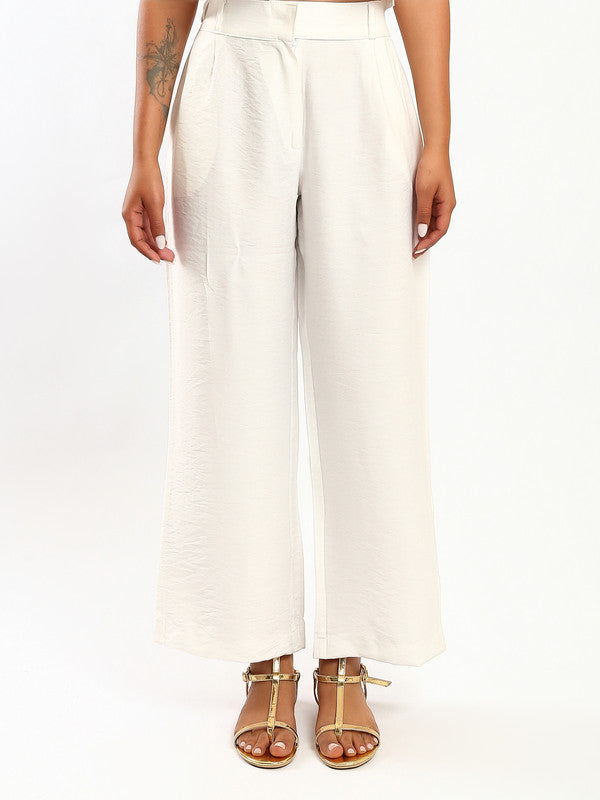 Solid Linen Wide-Leg Pants – White