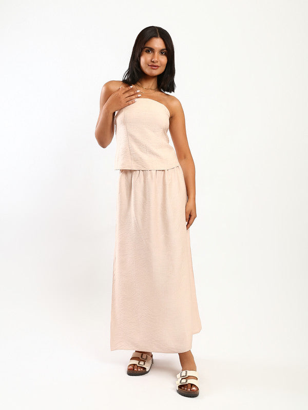 Minimal Back Elastic Linen Set – Beige