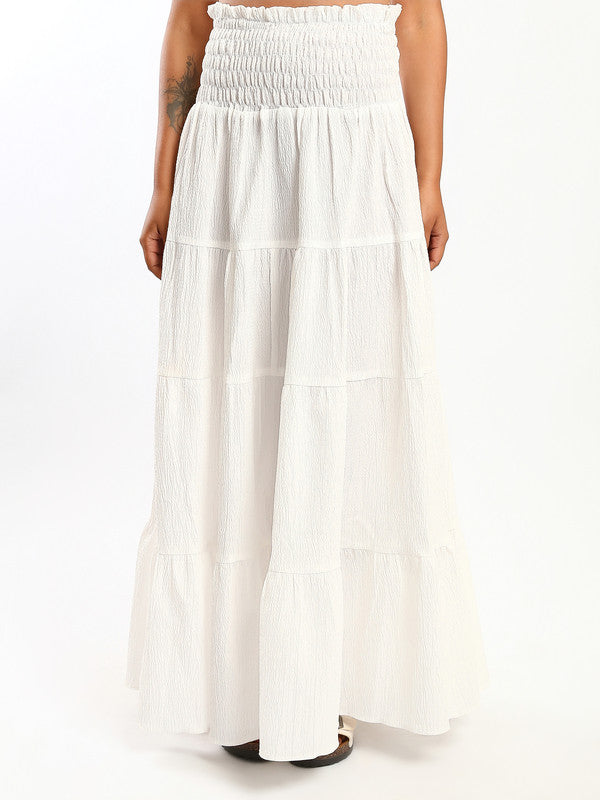 Solid Tiered Maxi Skirt – White